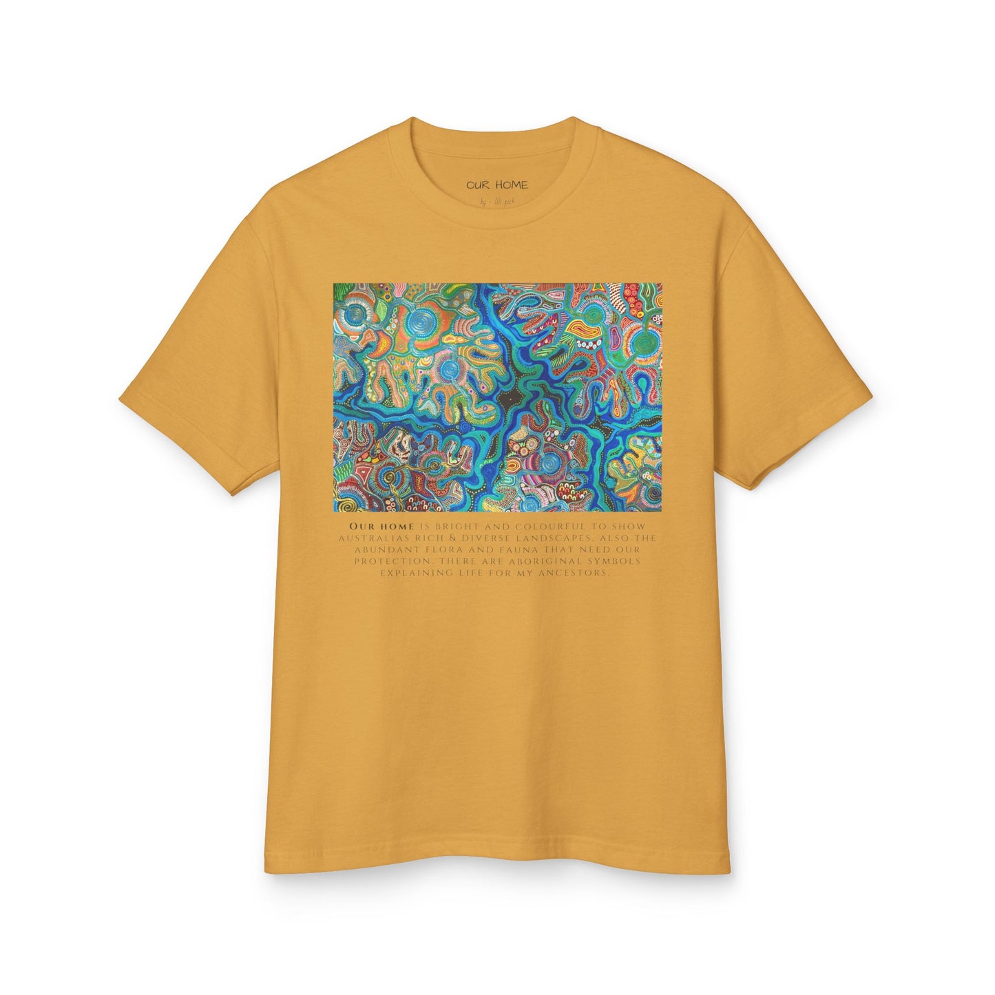 Unisex Garment-Dyed Heavyweight Cotton Tee - Our Home: Ochre Yellow & White