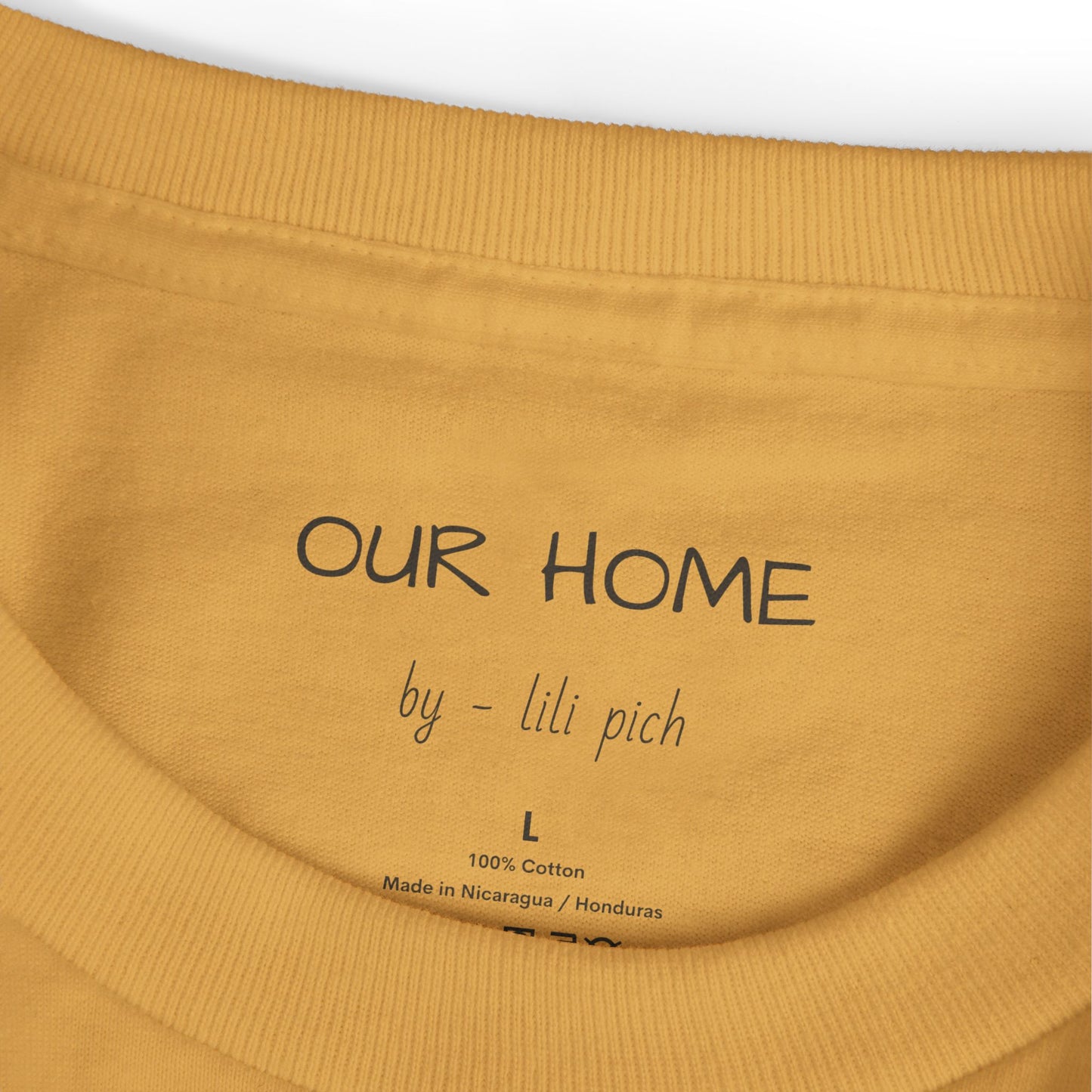 Unisex Garment-Dyed Heavyweight Cotton Tee - Our Home: Ochre Yellow & White