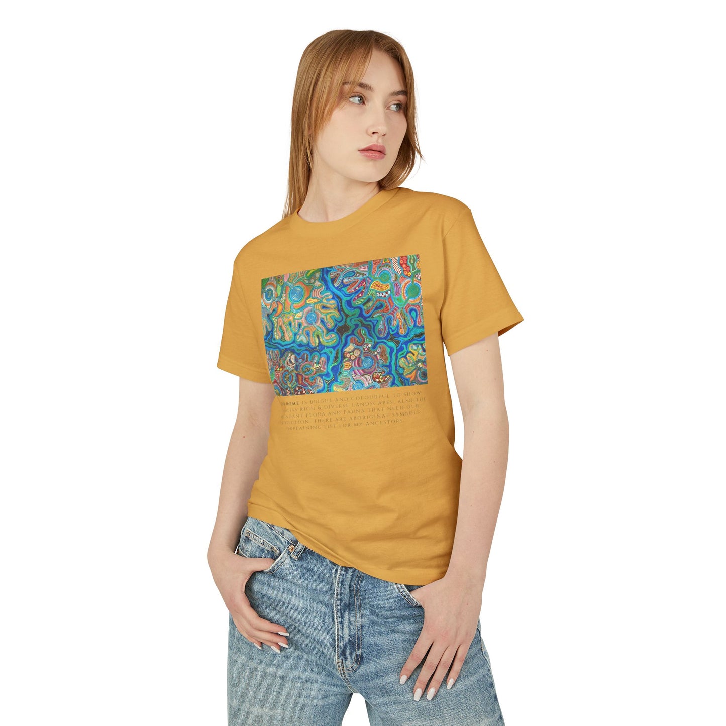 Unisex Garment-Dyed Heavyweight Cotton Tee - Our Home: Ochre Yellow & White